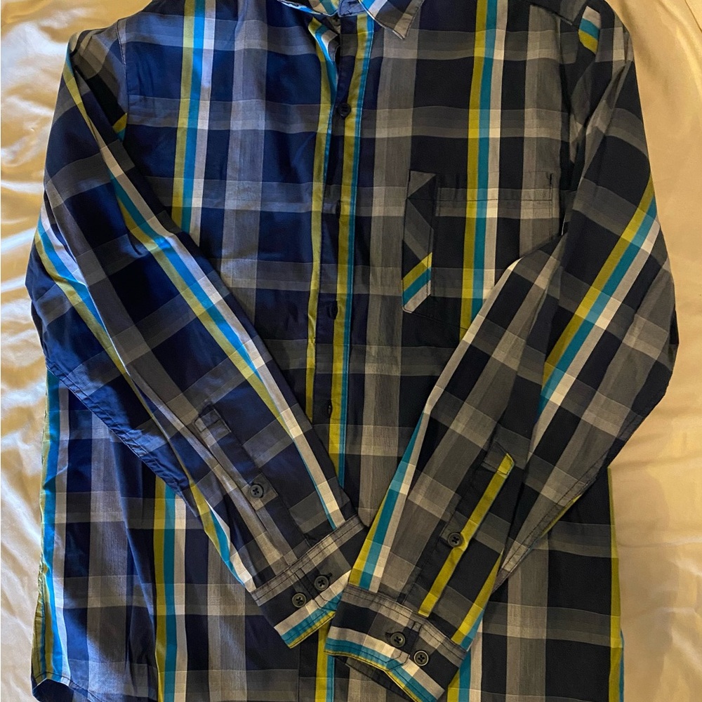 Columbia Blue and Gray Plaid Shirt